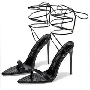 Jessica Rich Rich Sandal Stiletto Heel Croc Embossed Ankle Wrap Sz 37